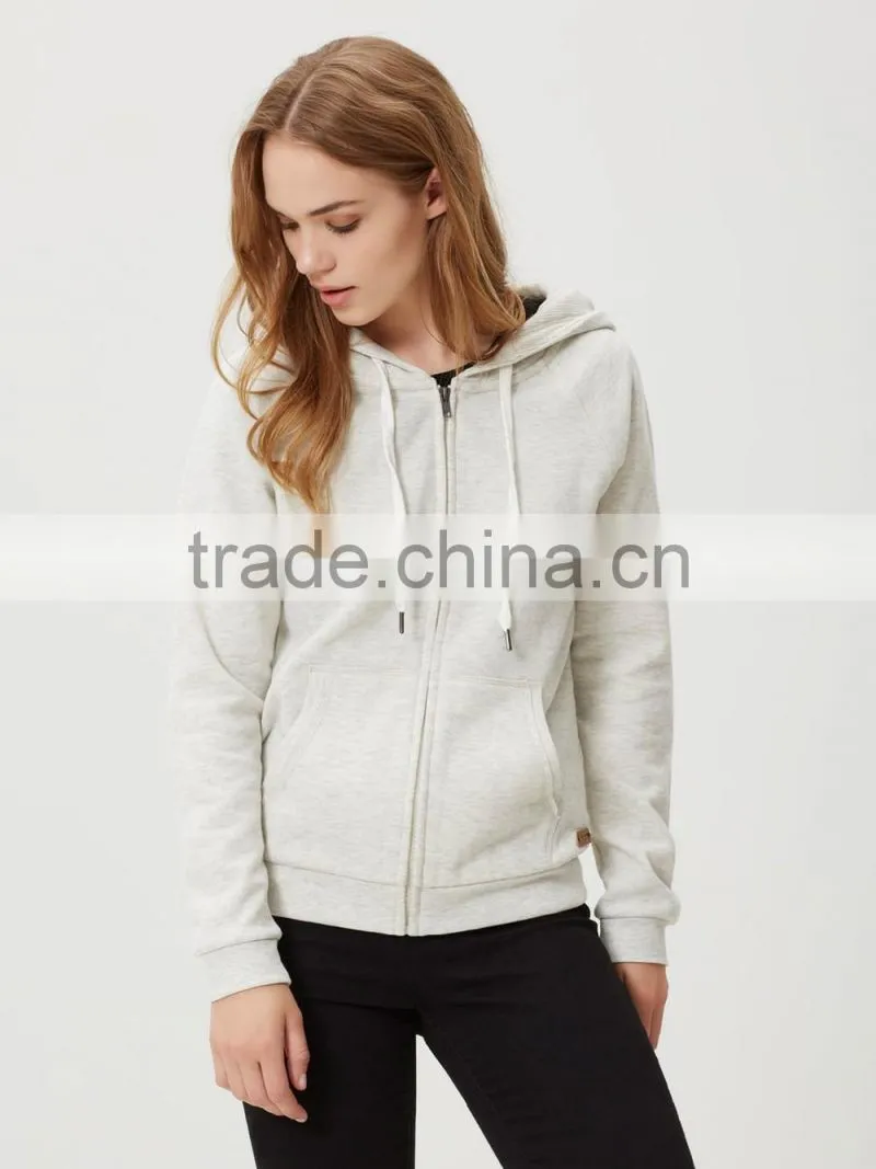 2016 Winter wholesale women 100% cotton plain zip hoodie free sample