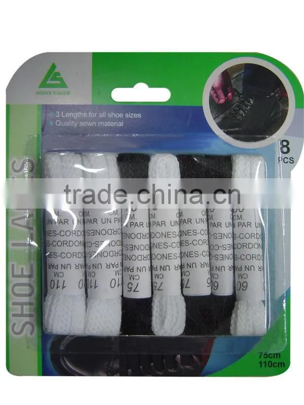 8pcs black&white flat polyester woven shoe laces