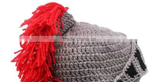 Crochet Roman knight Helmet Hat Handmade Knitted Warm Hat With Beard Costume Hat