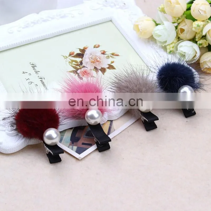 DIY handmade cute mink fur hairpin high quality mink fur clip for girl