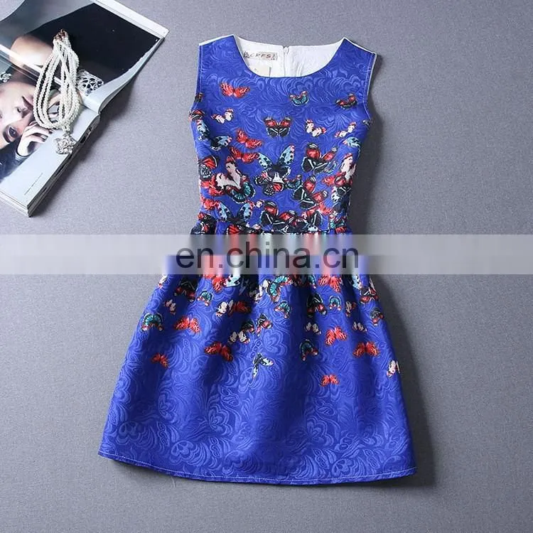 Summer Style Girl's Flower Printed Dress Sleeveless Formal Party Dress
