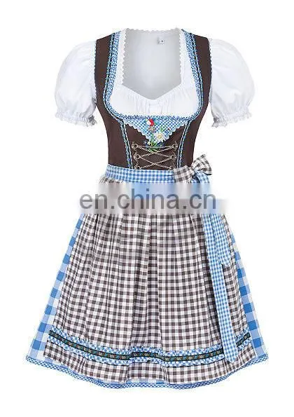 Handmade"Blue Pink 100% Cotton Dirndl German Bavarian Dress