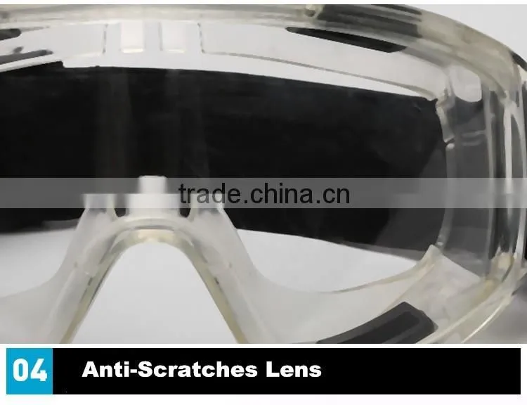 Transparent ce en 166 ventilate HD vision crashproof safety gogles splashproof anti-fog big eye ptotection goggles