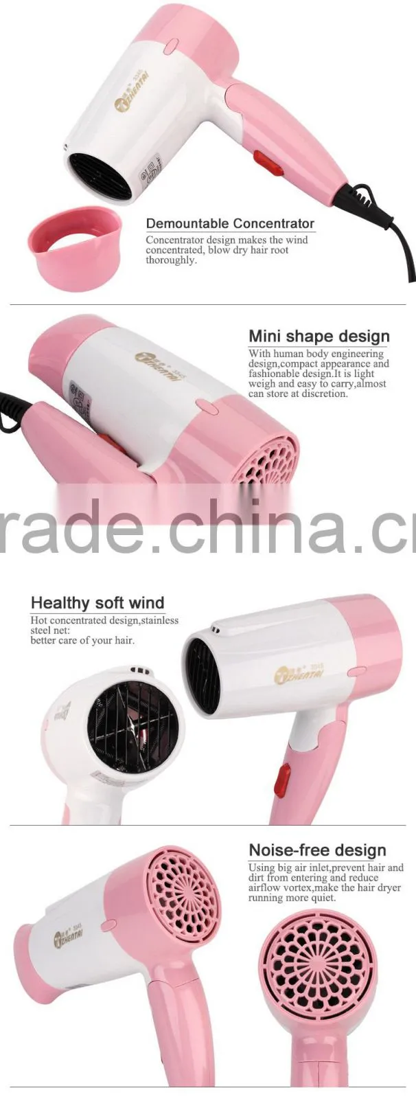 Customized Pink Hair Dryer Foldable Hair Dryer for Travel