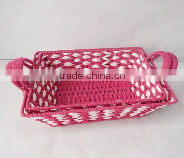 S/2 Rectangular Shape Paper Rope Woven Colorful Package Basket