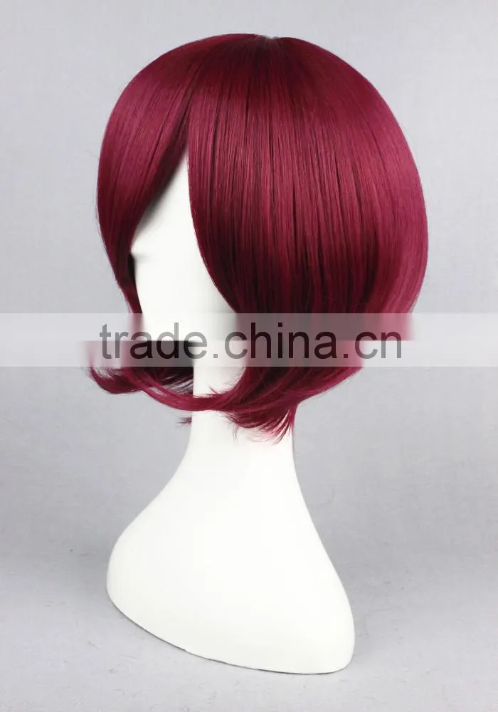 High Quality 35cm Short Straight Starry Sky-Yoh Tomoe Wine Red Synthetic Anime Wig Cosplay Costume Hair Wig Party Wig