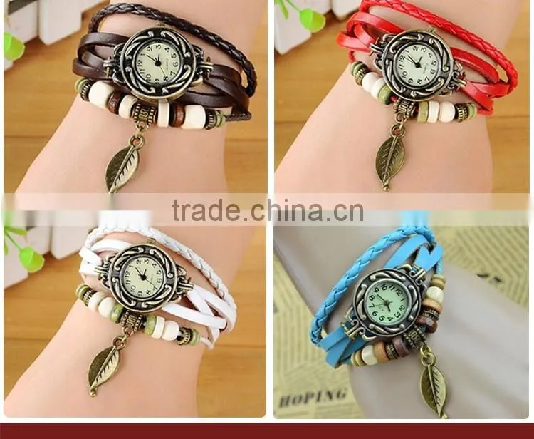 Cheap Leather Strap Quartz Watch Vintage Lady Wrist Watch Women