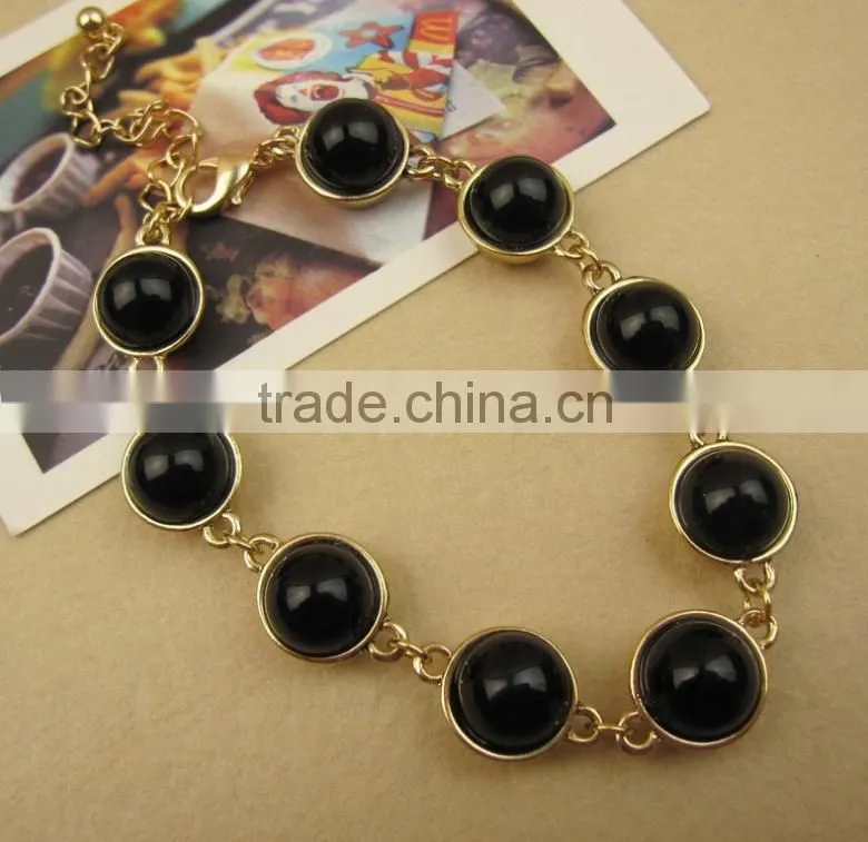 2015 wholesale natural gemstone gold black crystal bead bracelet