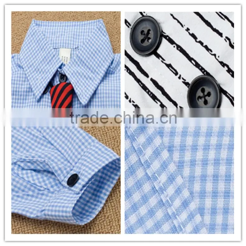 2016 Wholesale New arrival British gray Striped vest three-piece baby boy set plaid shirt with tie baby boy clothes suit