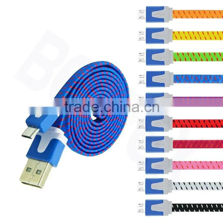 OEM ODM Braid Rohs 24awg Flat Micro Phone Charger USB Cable