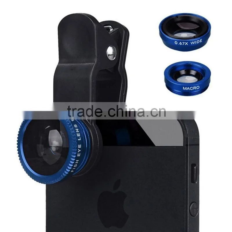 Universal clip 3 in 1 mobile phone lens kit fish eye lens wide angle lens macro lens detachable camera lens