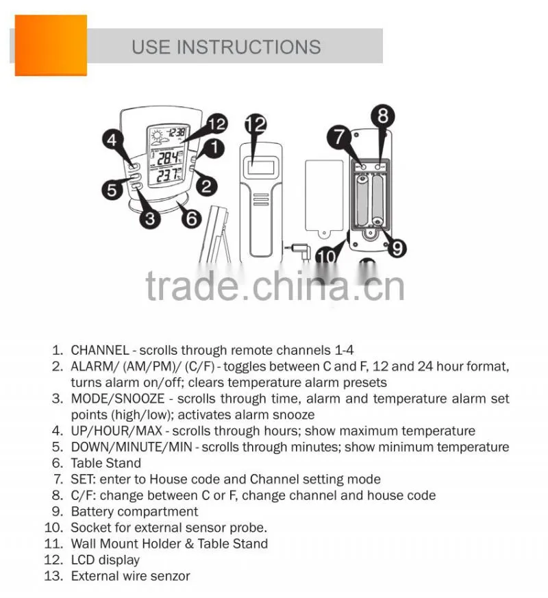 professional wireless 433mhz weather station paired max 4 sensors