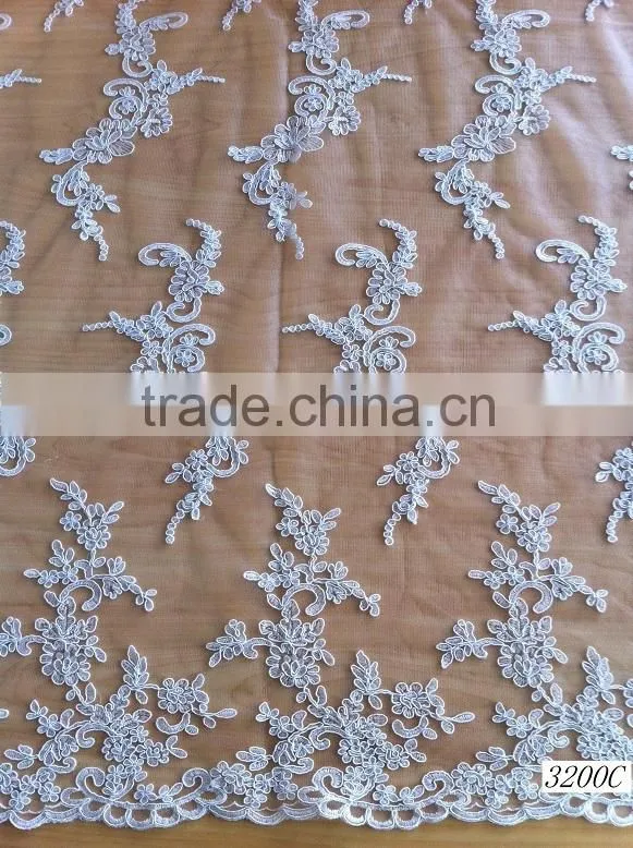White bridal embroidered tulle lace fabric