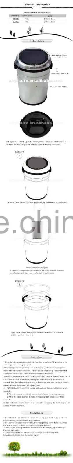 sensor dustbin 5068L 68L Colored Round Shape Sensor Dustbins