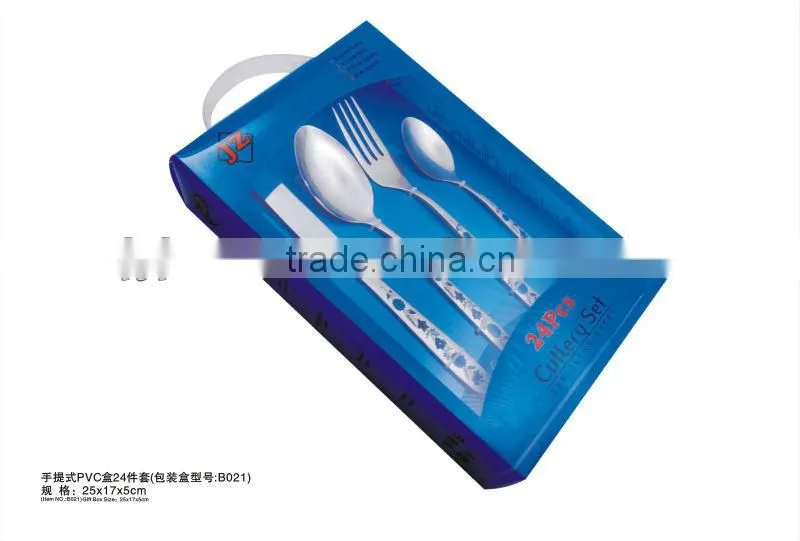24pcs Gold plated flatware with shelf and PVC box made by stainless steel and competitve price