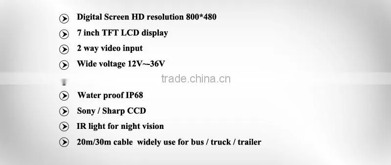 car camera system 7 inch hdmi input car monitor for car/bus/truck