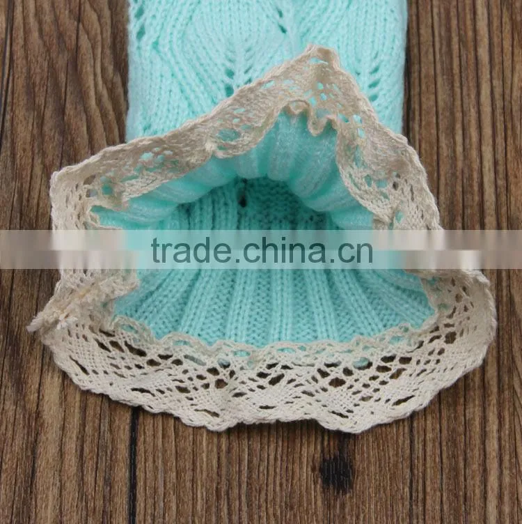 Lovely Leaves Mint Color Boot Socks Hollow Diamond Acrylic Knit Lace Boots Socks