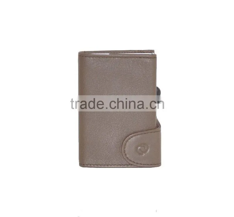 RFID Blocking Genuine Leather Credit Cards Holder Wallet Italy Leather RFID Shielded Card Wallet Taupe