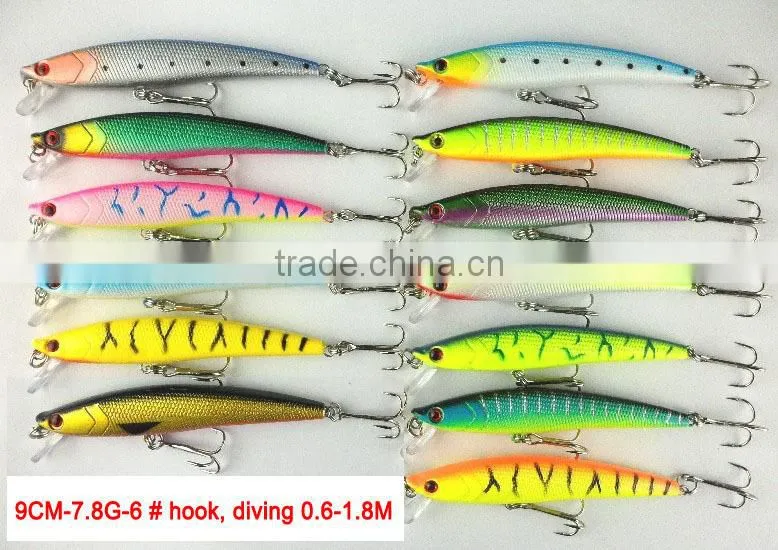 FISHING LURES CRANKBAIT HOOKS 9CM 7.8G 6# Artificial minnow baits