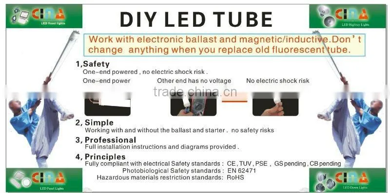 Ballast-compatible T8 LED tube no need remove the Ballast and no need change the Wiring
