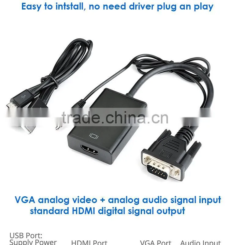 VGA To HDMI Output 1080P HD Audio TV AV HDTV Video Cable Converter Adapter For TV PC Laptop Monitor