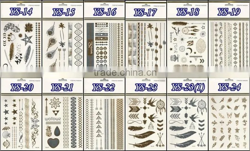 Eco-friendly metallic adult body sexy temporary tattoo sticker