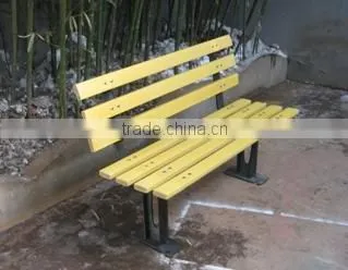 classic wooden garden bench with metal legs