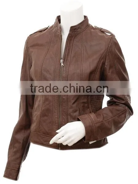 Womens Black Leather Biker Jacket: