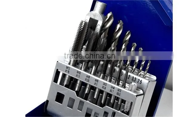 High quality 15 piece taps & drills tap and drill set drill diameter 2.5 mm to 10.2mm