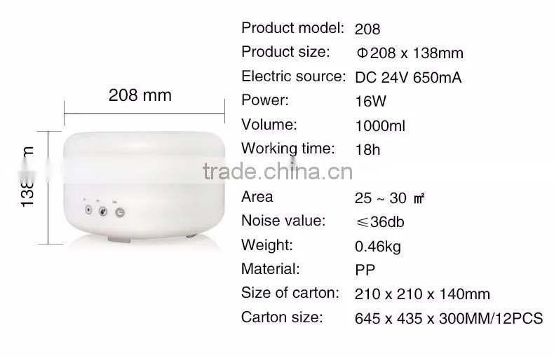 factory price wholesale large capacity 1000ml essential oil diffuser 7 color changing ultrasonic aroma diffuser
