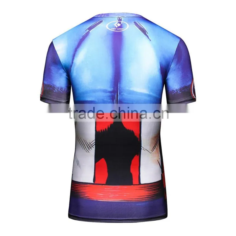 New desigh captain america compression sublimated t shirt men 3d quick dry fitness clothing running tights shirt