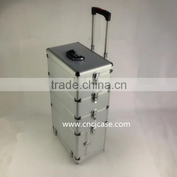 Professional make up barber tool trolley case ABS Aluminum tool case with wheel