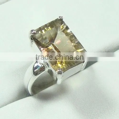 925 Sterling Silver Citrine & Amber Ring