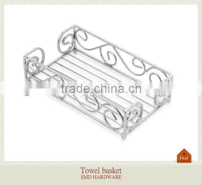 Chrome metal scroll guest towel basket