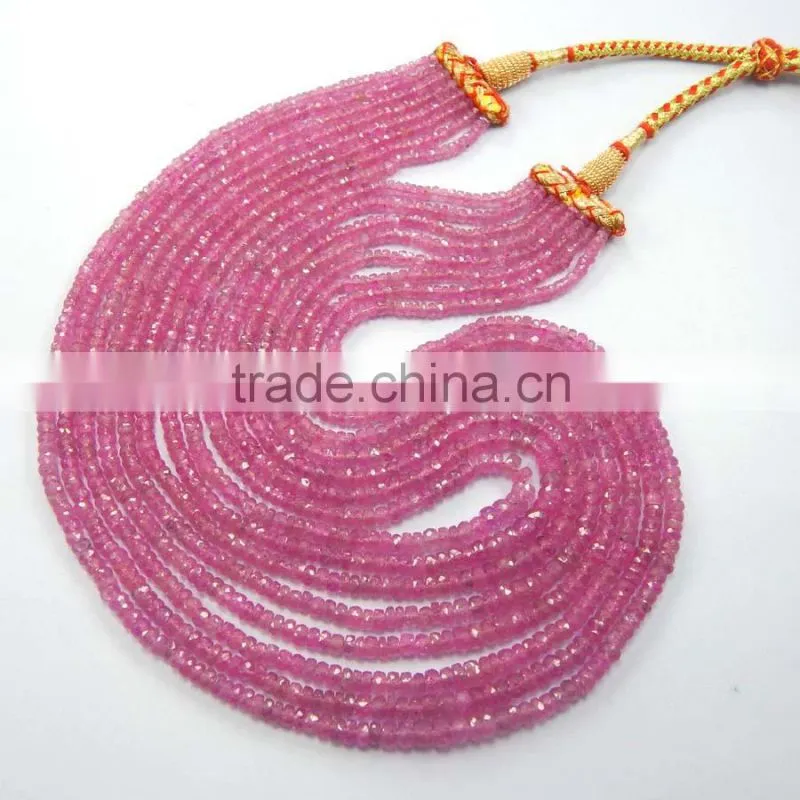 Natural Pink Sapphire Roundel Faceted Beads