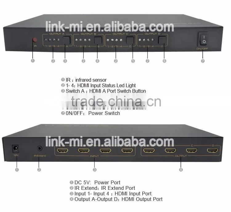 LINK-MI LM-HD404 4x4 HDMI Matrix Switcher With IR, RS232