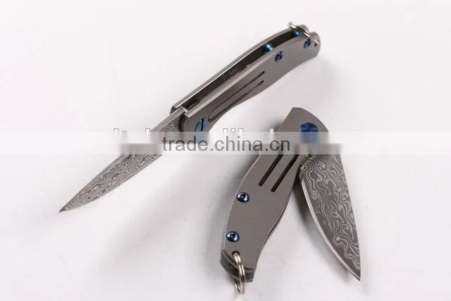 OEM Titanium alloy Handle Material and Damascus Blade Material Folding knife