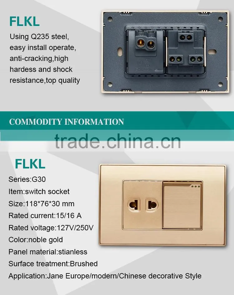USA Standard wall mount single 1 gang , 2 pin switch socket with light indicator