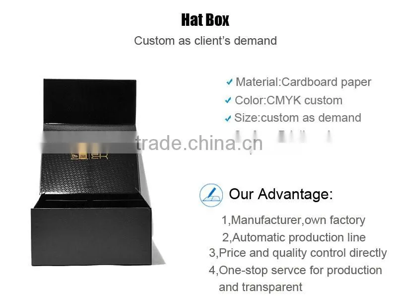 Foldable Cardboard Hat Box Packaging Custom Wholesale Black