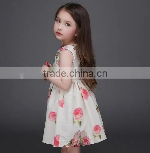2016 Europe market baby dress up games flowers dress summer latest baby girls backless dress