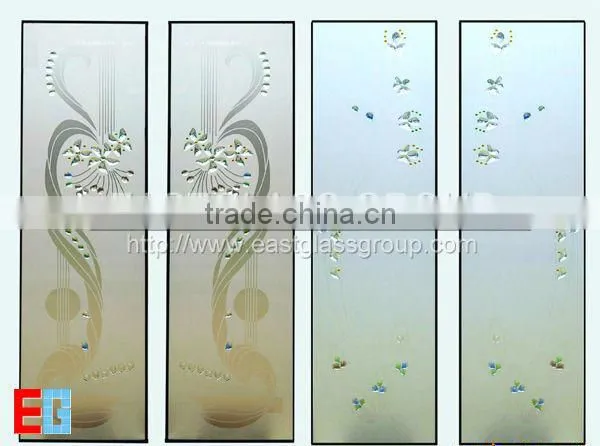 Acid etched glass in building glass