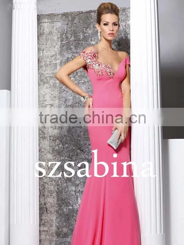 Se61 Sex Low-Cut Sleeveless Appliqued Sequins Back Open Mermaid Long Evening Dress