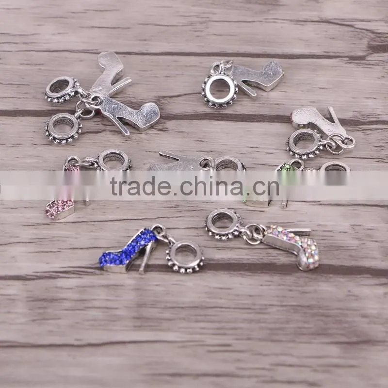 Unique Design High-heeled Shoes Crystal Charm Pendant European DIY Metal Dangle Beads fit Charm Bracelet Bangles