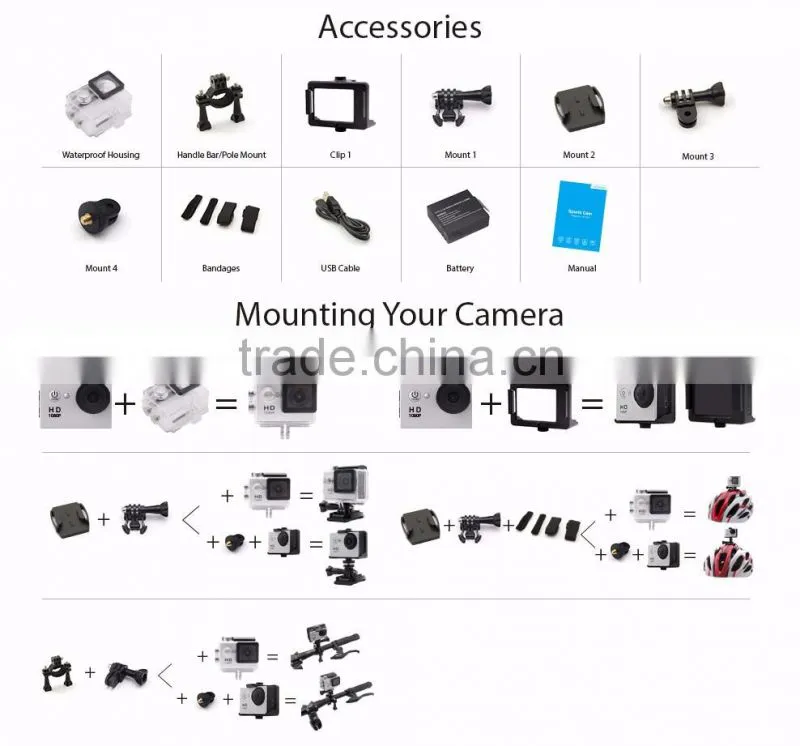 A8 720P HD Waterproof Action Camera for 30M Waterproof