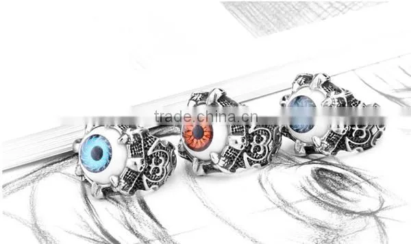 Custom design punk blue red 316L evil eyes ring