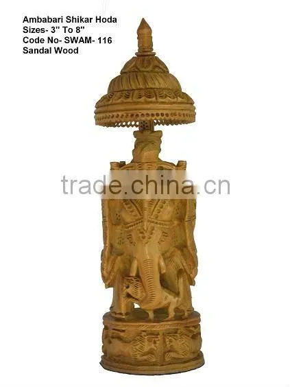 sandalwood carved shikar hoda ambabari elephant