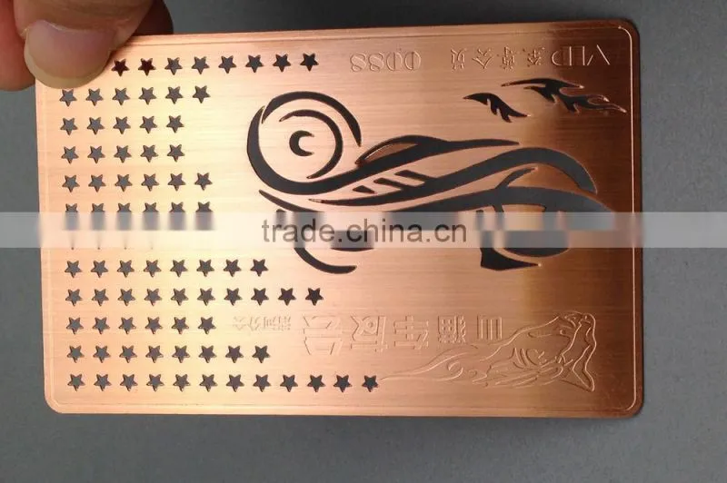 High quality copper metal card cutting metal business card with unique design