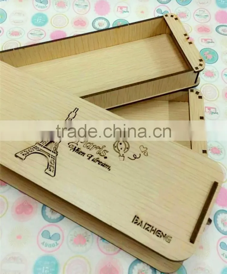 South Korea new design double create wood made pencil box,student stationery case