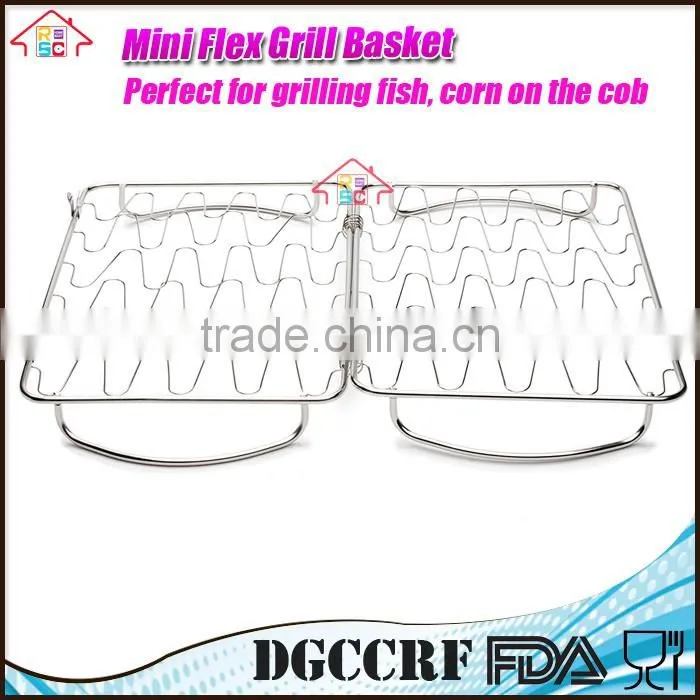 Stainless Steel BBQ Rack Mini Flexible fish Grill Basket with Wire Mesh Food Holder handle