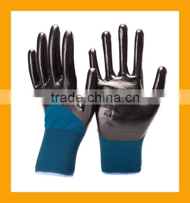 ZMSAFETY High Elastic Nylon Liner Nitrile Gloves Oil Resistant Nitrile Labor Gloves Black Smooth Finish Nitrile Gloves